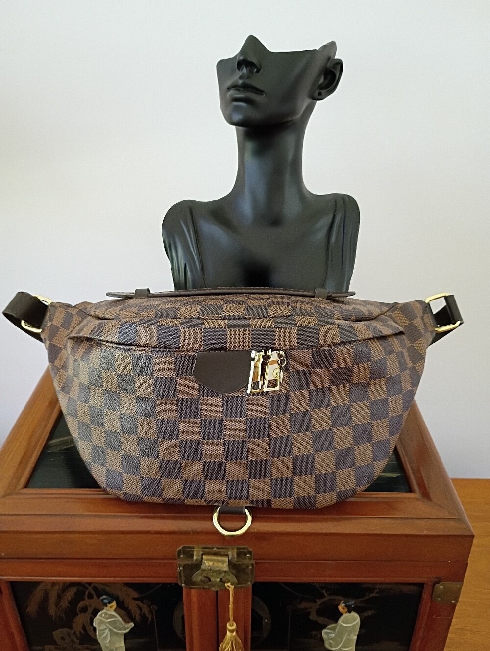 Coated Canvas Checker Print Bumbag Fanny Pack